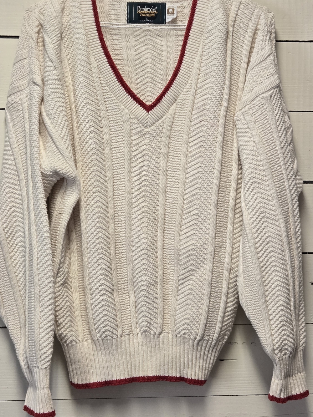 Dunbrooke Cream Knit Sweater with Red Trim